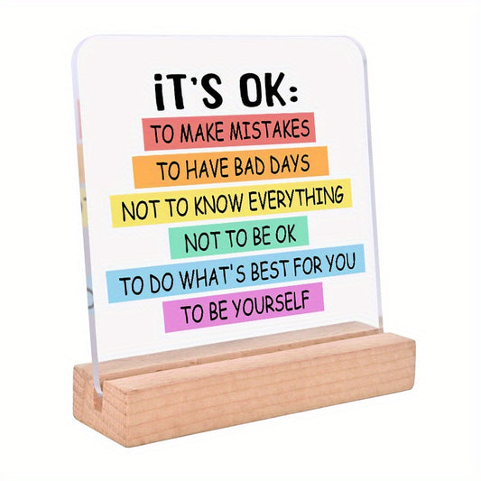 Inspirational 'It's OK' acrylic desk sign for home office or study room decor, ideal gift for teens 14+ for birthday, wedding, or graduation.