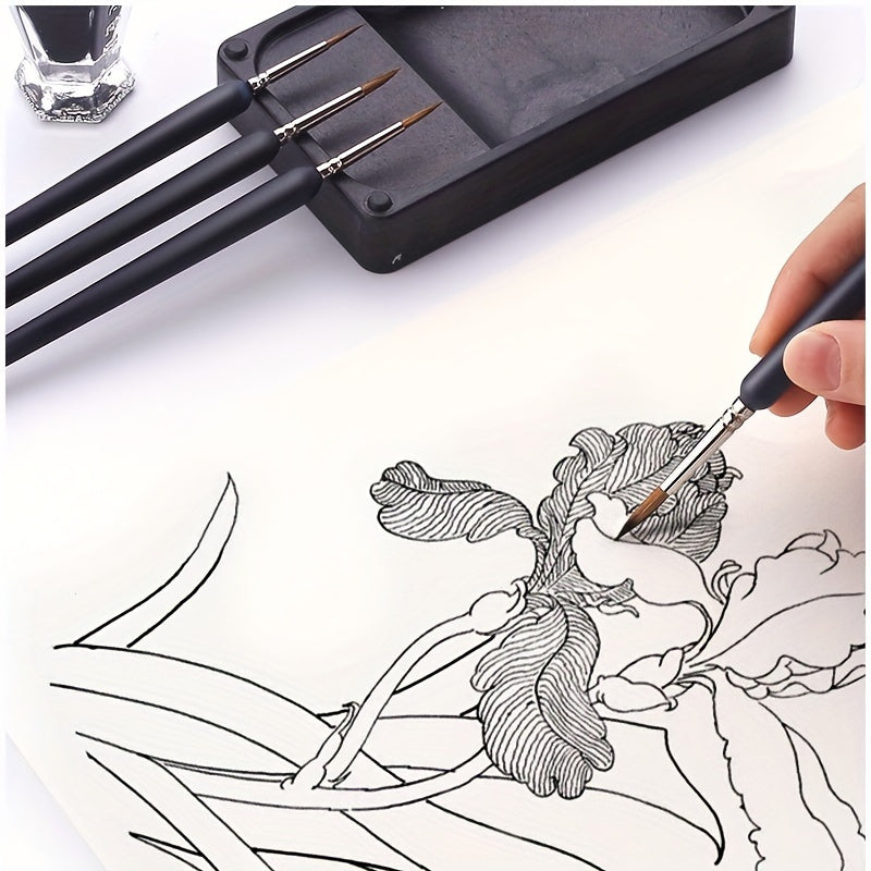 11pcs Professional Fine Line Drawing Brush Set made with durable miniature weasel hair brushes for watercolor, oil, acrylic painting. Artists' wooden handle detail brushes included.