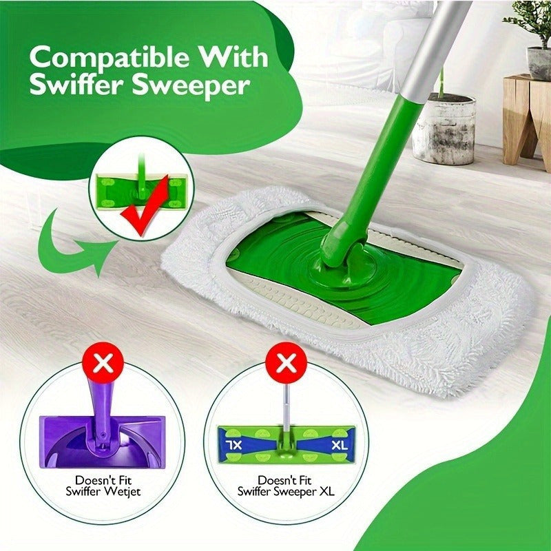 One Pack of Reusable Microfiber Mop Pads that fit Swiffer Sweeper - Washable Cloth Refills for Dry and Wet Cleaning on Multi-Surfaces. No Batteries Required, Perfect for Living Room, Bathroom, and Furniture Cleaning.