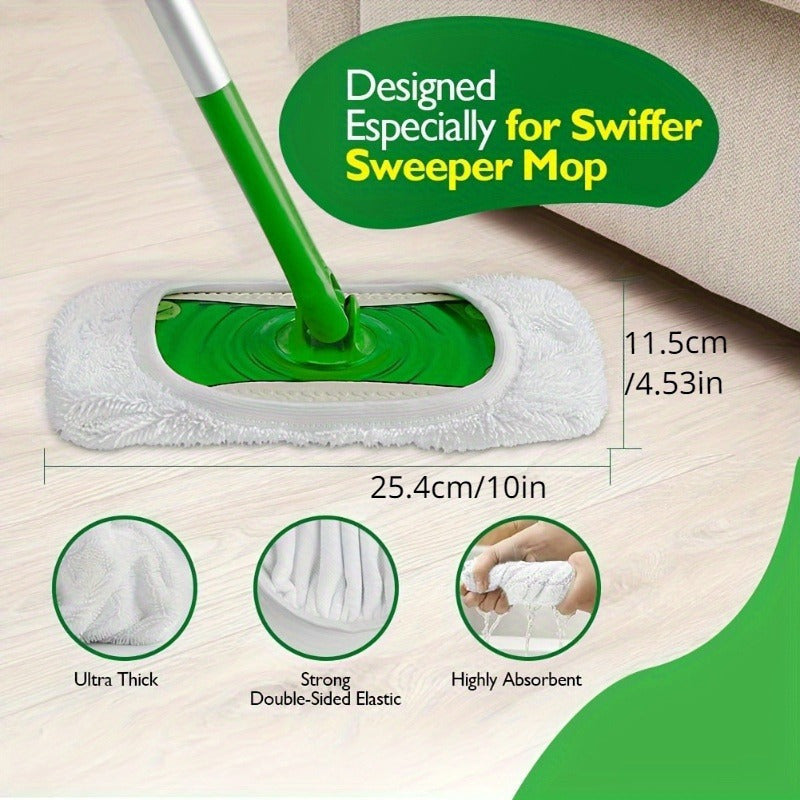 One Pack of Reusable Microfiber Mop Pads that fit Swiffer Sweeper - Washable Cloth Refills for Dry and Wet Cleaning on Multi-Surfaces. No Batteries Required, Perfect for Living Room, Bathroom, and Furniture Cleaning.