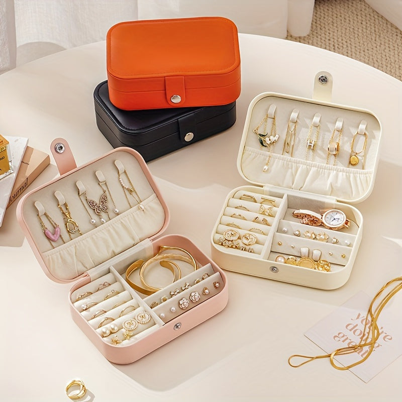 Classic faux leather jewelry organizer box with adjustable and removable display, ideal for storage and travel. Great Mother's Day gift.