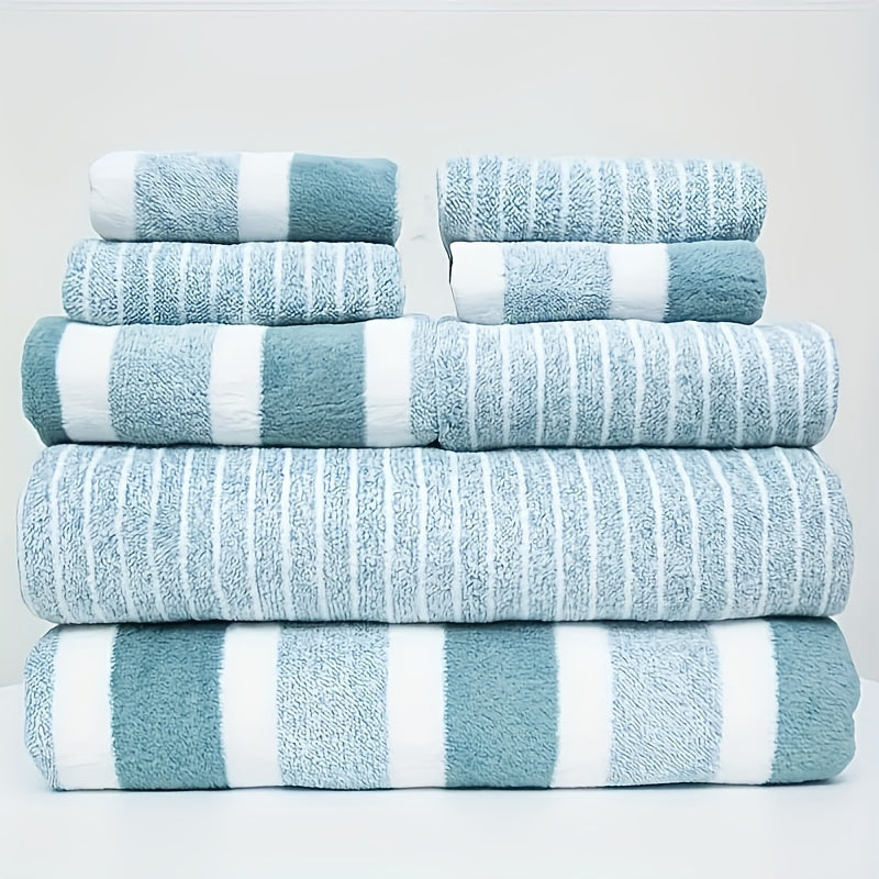 Set of striped towels that are quick-dry and absorbent, suitable for home, hotel, and spa use.