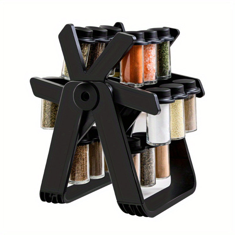 Spinning Ferris Wheel Spice Rack with Glass Jars - Organize Your Countertop with Seasonings, Kitchen & Dining Essentials, and Spice Bottles