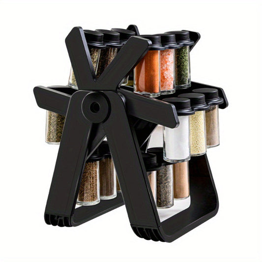 Spinning Ferris Wheel Spice Rack with Glass Jars - Organize Your Countertop with Seasonings, Kitchen & Dining Essentials, and Spice Bottles