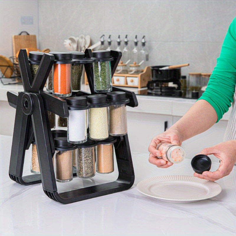 Spinning Ferris Wheel Spice Rack with Glass Jars - Organize Your Countertop with Seasonings, Kitchen & Dining Essentials, and Spice Bottles