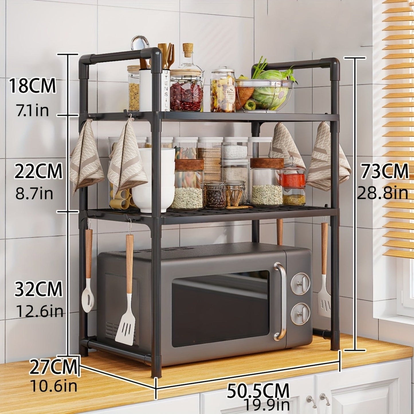 Thickened Metal Kitchen Storage Rack with Handles- Ideal for Home Use, Open-Storage Spice Organizer Shelf for Microwave & Toaster, Sturdy & Durable Design, No Electricity Required