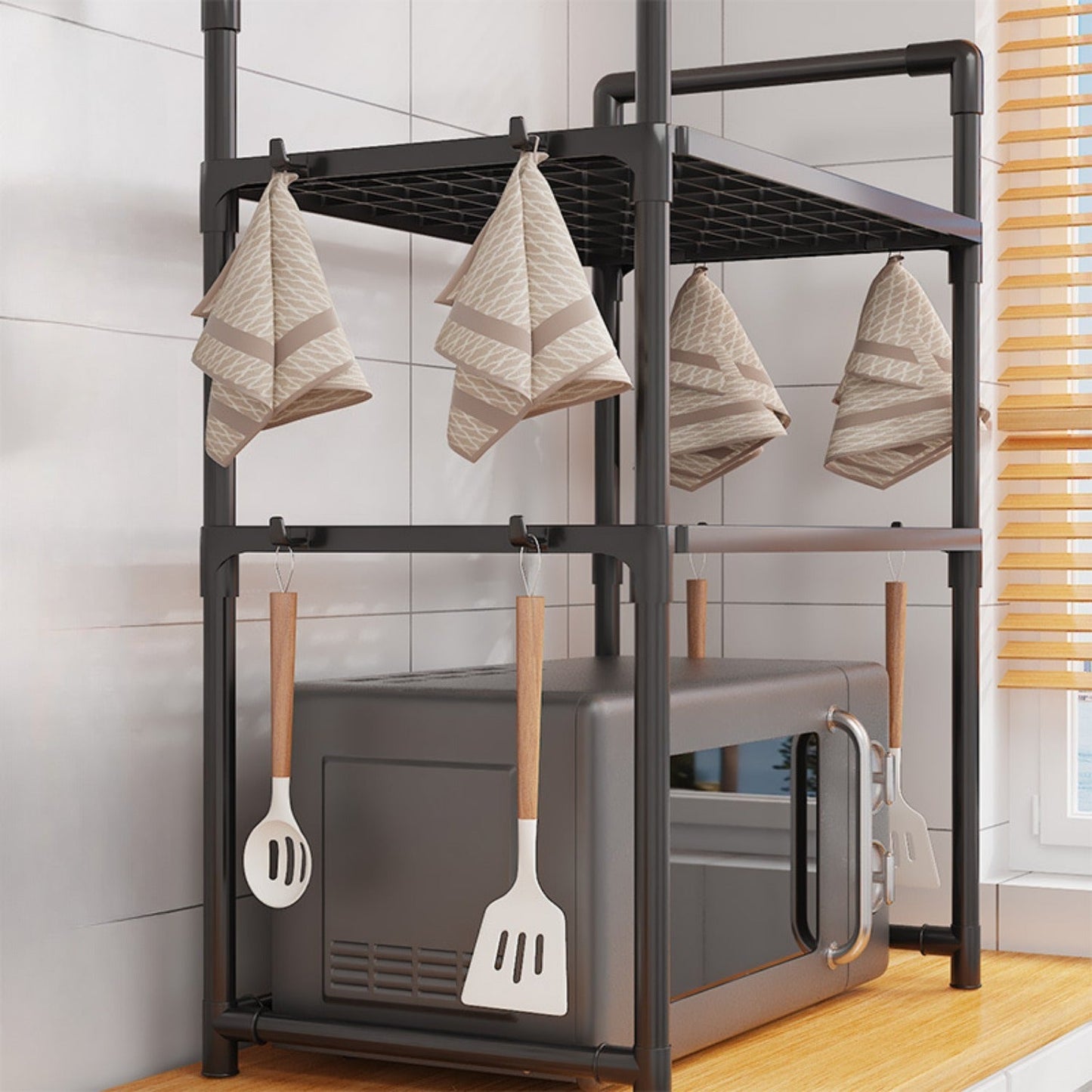 Thickened Metal Kitchen Storage Rack with Handles- Ideal for Home Use, Open-Storage Spice Organizer Shelf for Microwave & Toaster, Sturdy & Durable Design, No Electricity Required