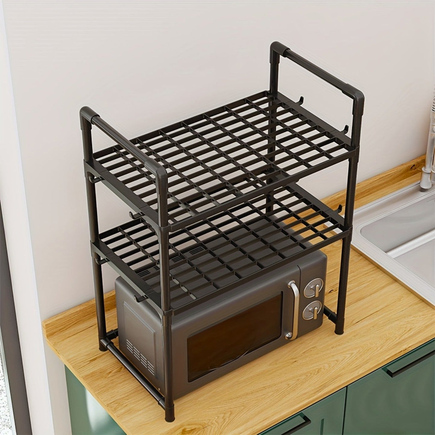 Thickened Metal Kitchen Storage Rack with Handles- Ideal for Home Use, Open-Storage Spice Organizer Shelf for Microwave & Toaster, Sturdy & Durable Design, No Electricity Required