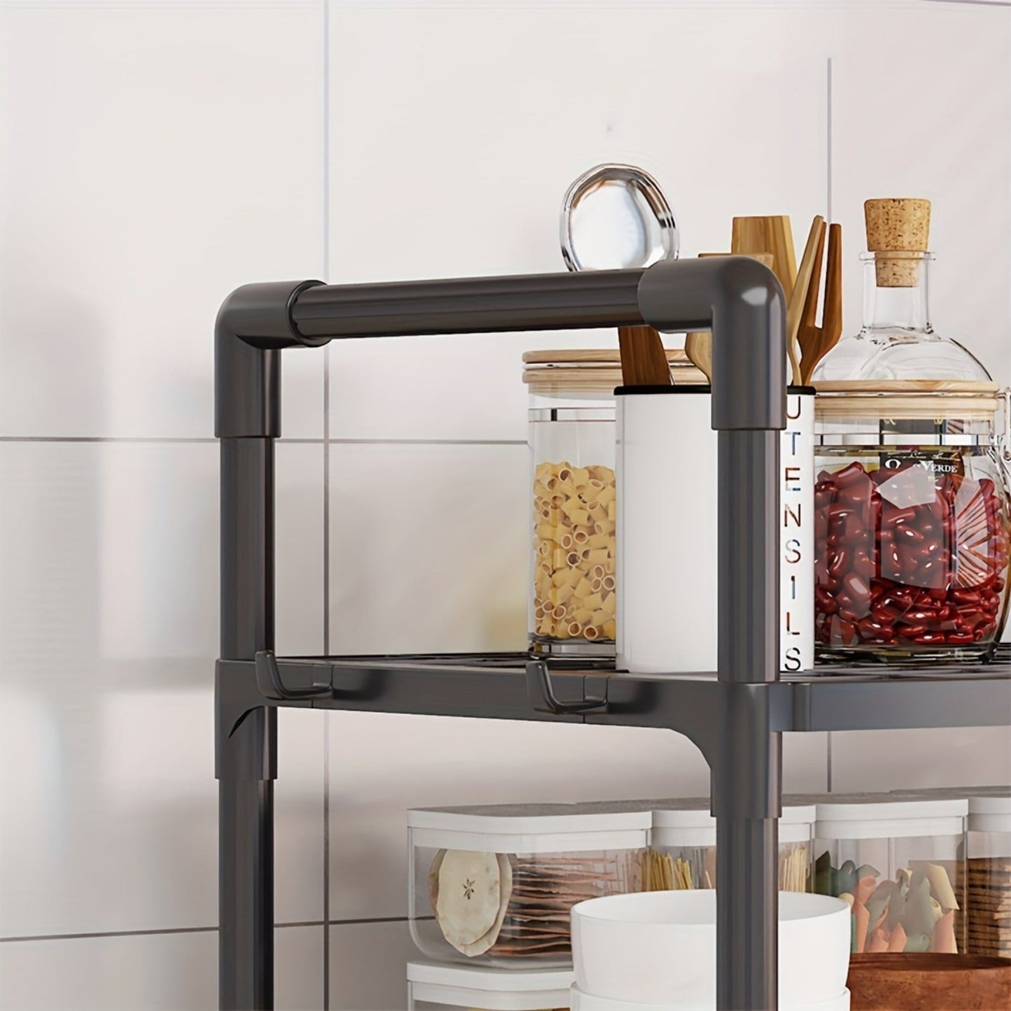 Thickened Metal Kitchen Storage Rack with Handles- Ideal for Home Use, Open-Storage Spice Organizer Shelf for Microwave & Toaster, Sturdy & Durable Design, No Electricity Required