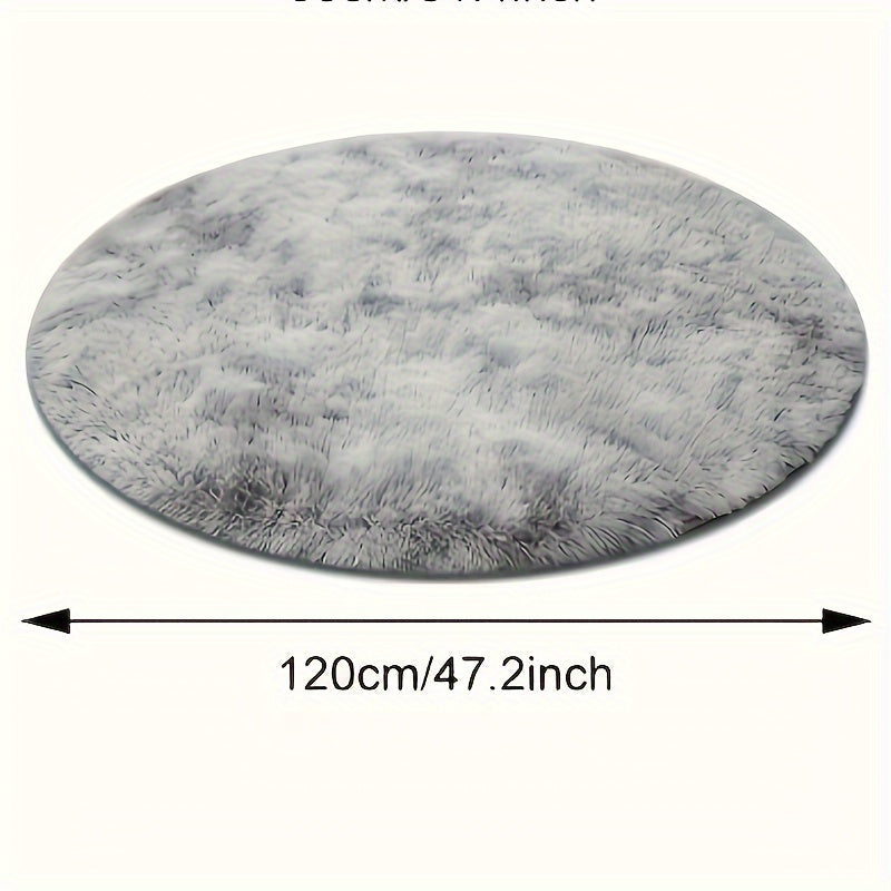 Soft and plush round gray area rug with a shag texture - Resistant to stains and slips, perfect as a fluffy decorative accent for your living room, bedroom, or home interior. Made of polyester and recommended for dry cleaning only. Ideal for adding a