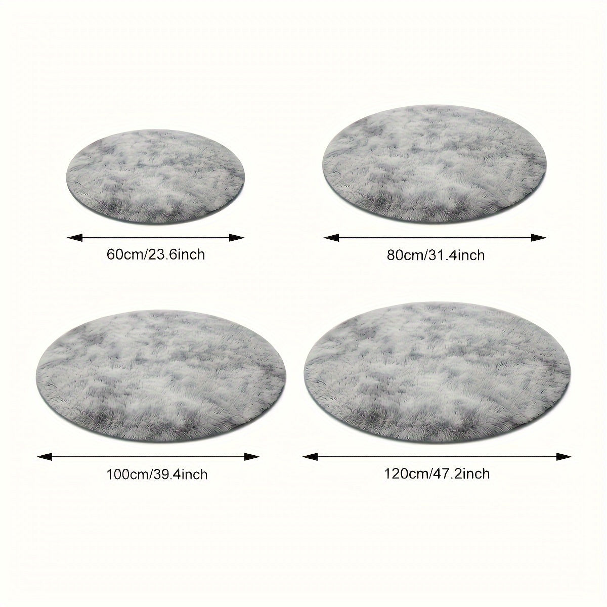 Soft and plush round gray area rug with a shag texture - Resistant to stains and slips, perfect as a fluffy decorative accent for your living room, bedroom, or home interior. Made of polyester and recommended for dry cleaning only. Ideal for adding a