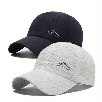 2-Pack Unisex Quick-Dry Polyester Baseball Caps with Snow Mountain Logo for Outdoor Sports.