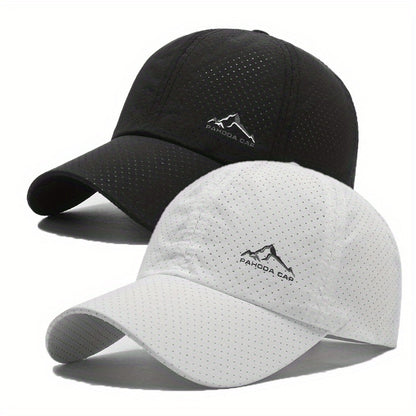 2-Pack Unisex Quick-Dry Polyester Baseball Caps with Snow Mountain Logo for Outdoor Sports.