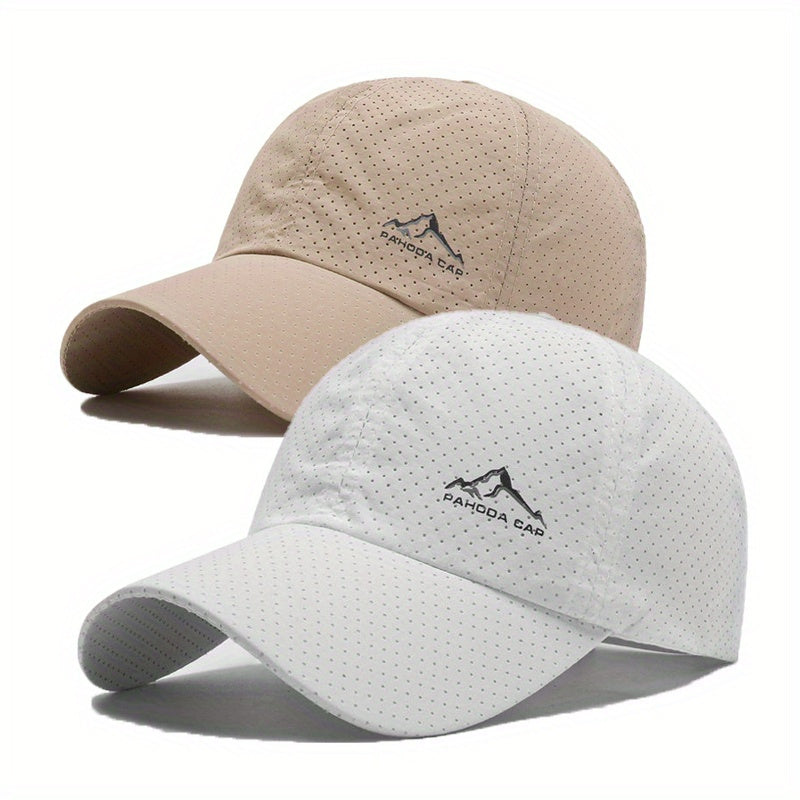 2-Pack Unisex Quick-Dry Polyester Baseball Caps with Snow Mountain Logo for Outdoor Sports.