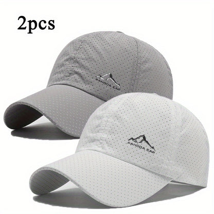 2-Pack Unisex Quick-Dry Polyester Baseball Caps with Snow Mountain Logo for Outdoor Sports.