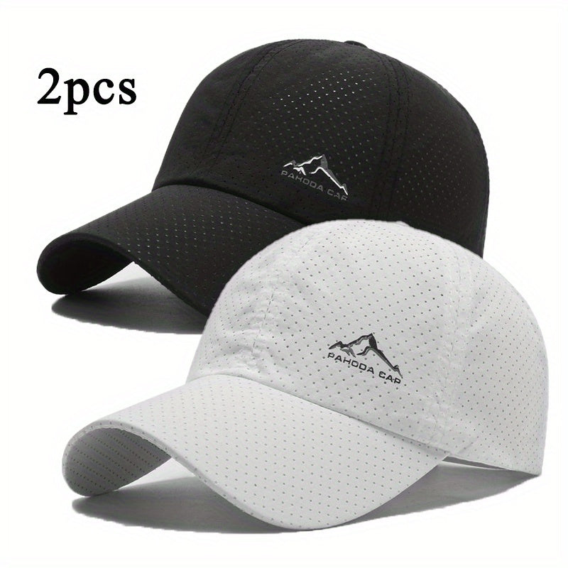 2-Pack Unisex Quick-Dry Polyester Baseball Caps with Snow Mountain Logo for Outdoor Sports.