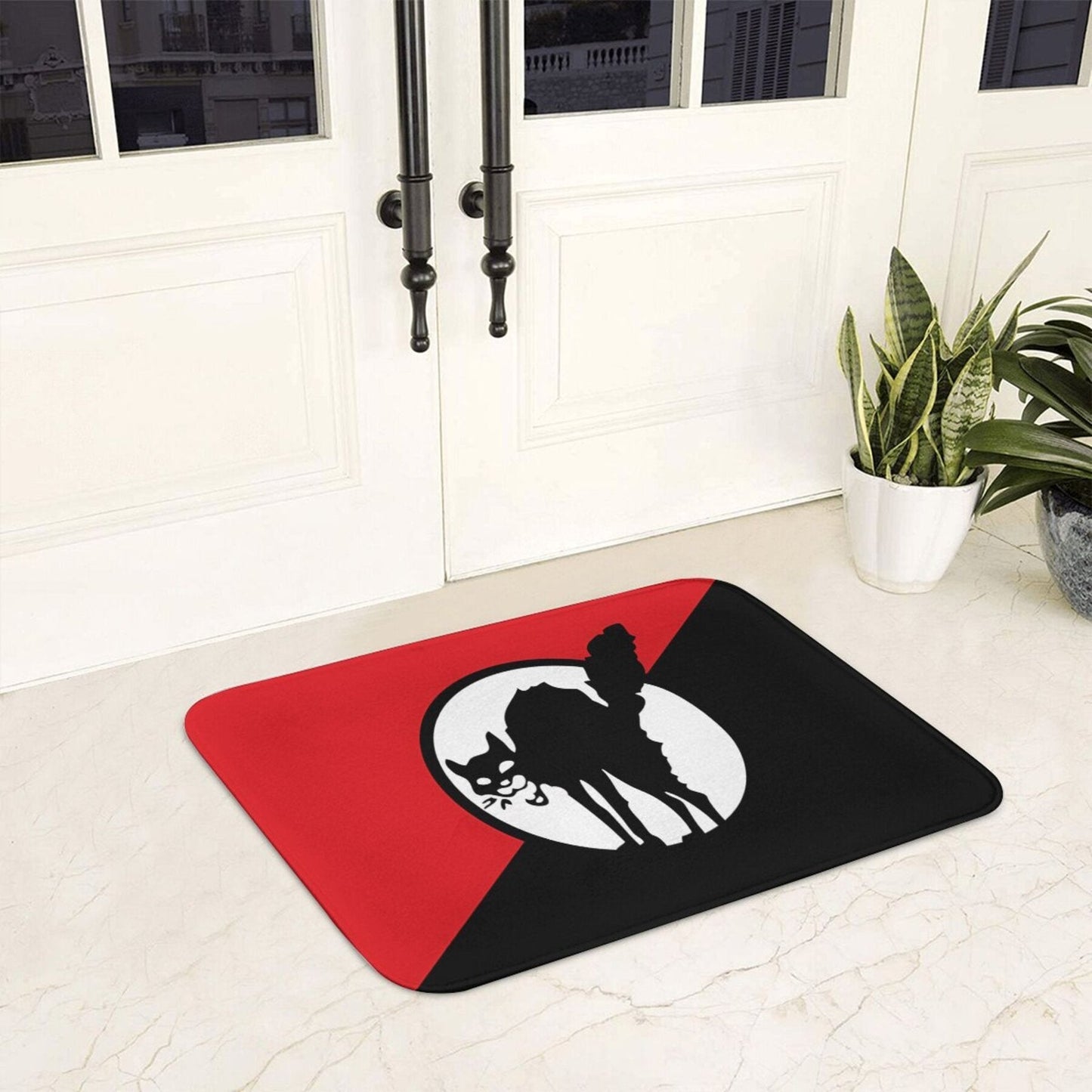 Lightweight, Machine Washable Flannel Bath Mat with Anarchist Black Cat Flag Design for Home Decor