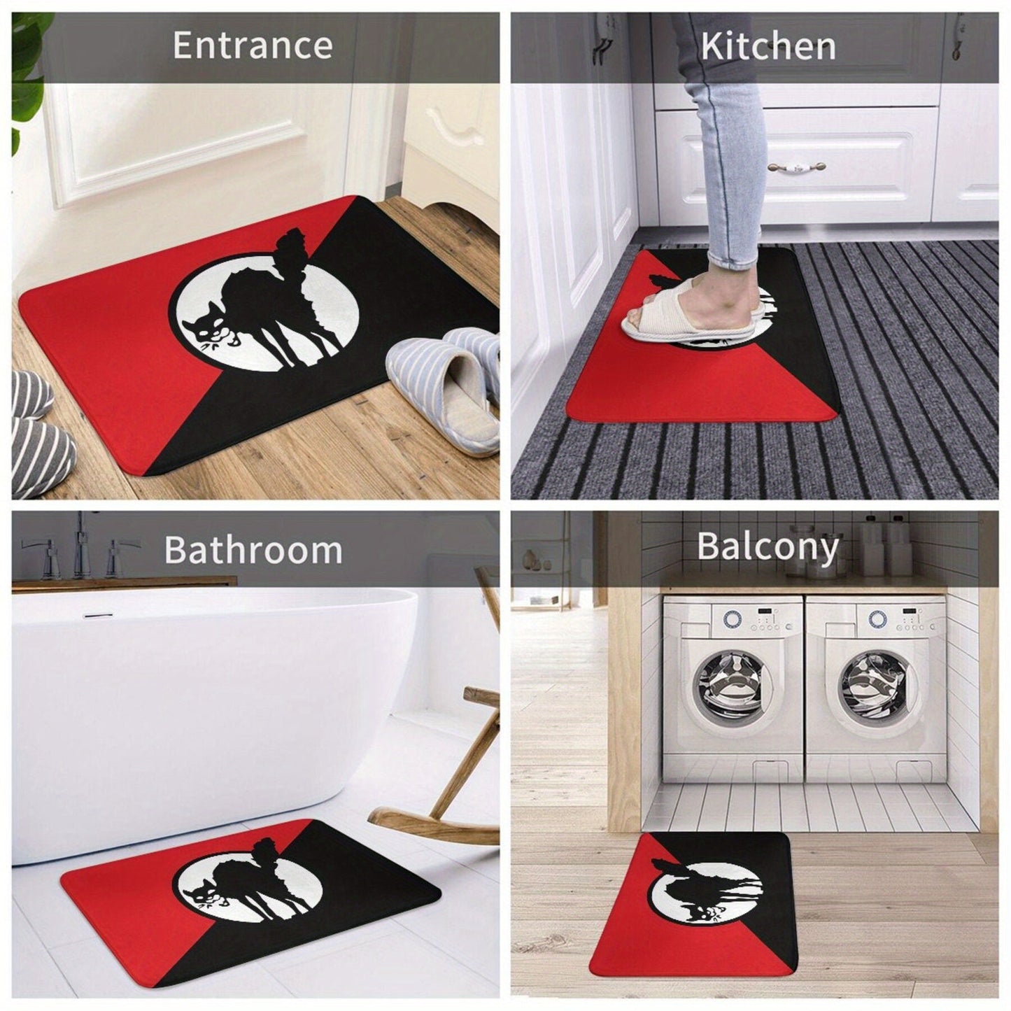 Lightweight, Machine Washable Flannel Bath Mat with Anarchist Black Cat Flag Design for Home Decor