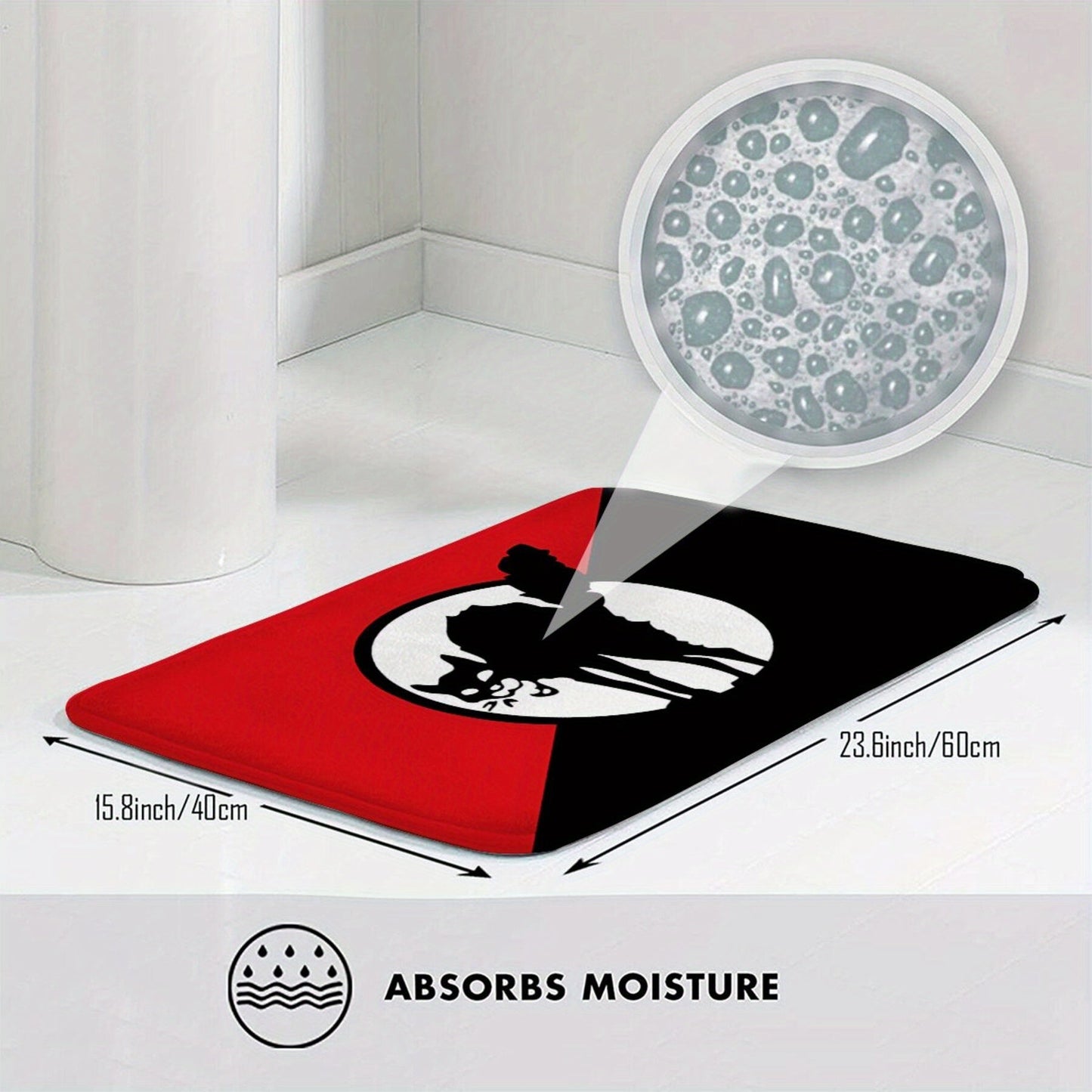 Lightweight, Machine Washable Flannel Bath Mat with Anarchist Black Cat Flag Design for Home Decor