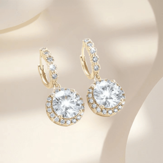 Dazzling 925 Sterling Silver Dangle Earrings with 1-2 Carat Moissanite, Luxury 18K Gold Plating, Ideal for Parties and Gifting, Stylish Women's Fashion Jewelry.