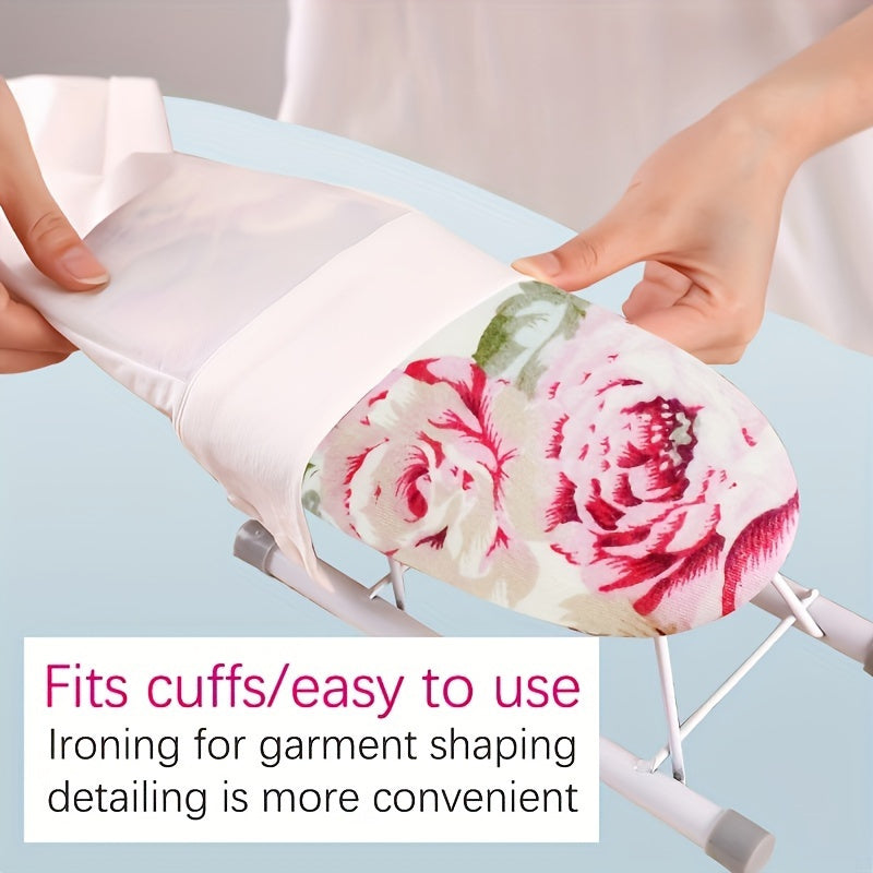 Ironing Sleeve Board with Floral and Grid Pattern, Perfect for Smoothing Pleats Efficiently and Reaching Every Angle. Can be Used Without Electricity on a White Rack Stand.