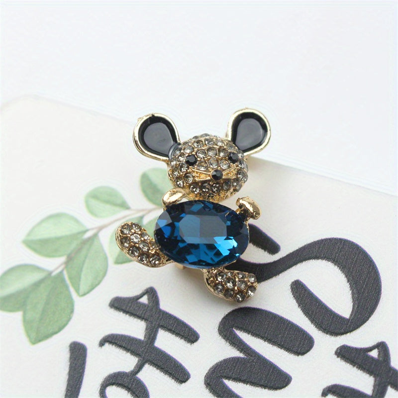 Charming Mini Mouse Brooch Pin - Adorable Bear Design with Rhinestone Detail, Unique Imitation Shape, Perfect for Silk Scarves and Clothing Accessorizing