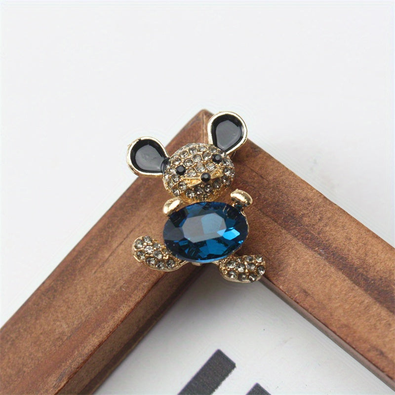 Charming Mini Mouse Brooch Pin - Adorable Bear Design with Rhinestone Detail, Unique Imitation Shape, Perfect for Silk Scarves and Clothing Accessorizing