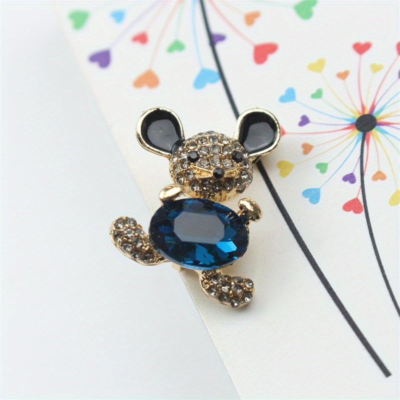 Charming Mini Mouse Brooch Pin - Adorable Bear Design with Rhinestone Detail, Unique Imitation Shape, Perfect for Silk Scarves and Clothing Accessorizing