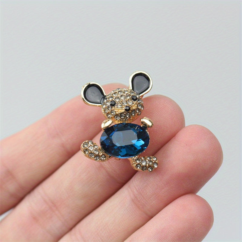 Charming Mini Mouse Brooch Pin - Adorable Bear Design with Rhinestone Detail, Unique Imitation Shape, Perfect for Silk Scarves and Clothing Accessorizing