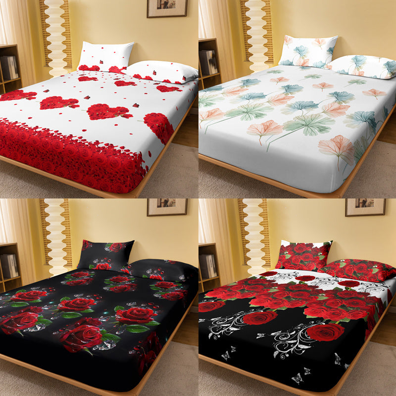 Brushed polyester bed cover with modern floral and butterfly print, machine washable, fits mattresses up to 29cm high.