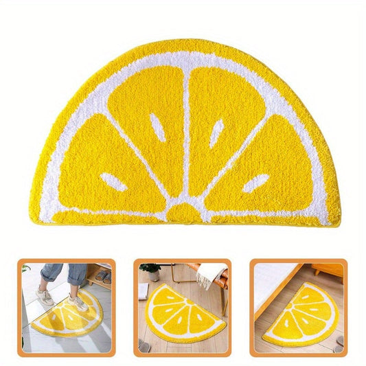 Half Round Lemon Doormat with Fruit Pattern: Adorable Rug with Water Absorption, Non-Slip Features - Perfect for Home, Bathroom, Kitchen, and Living Room Décor