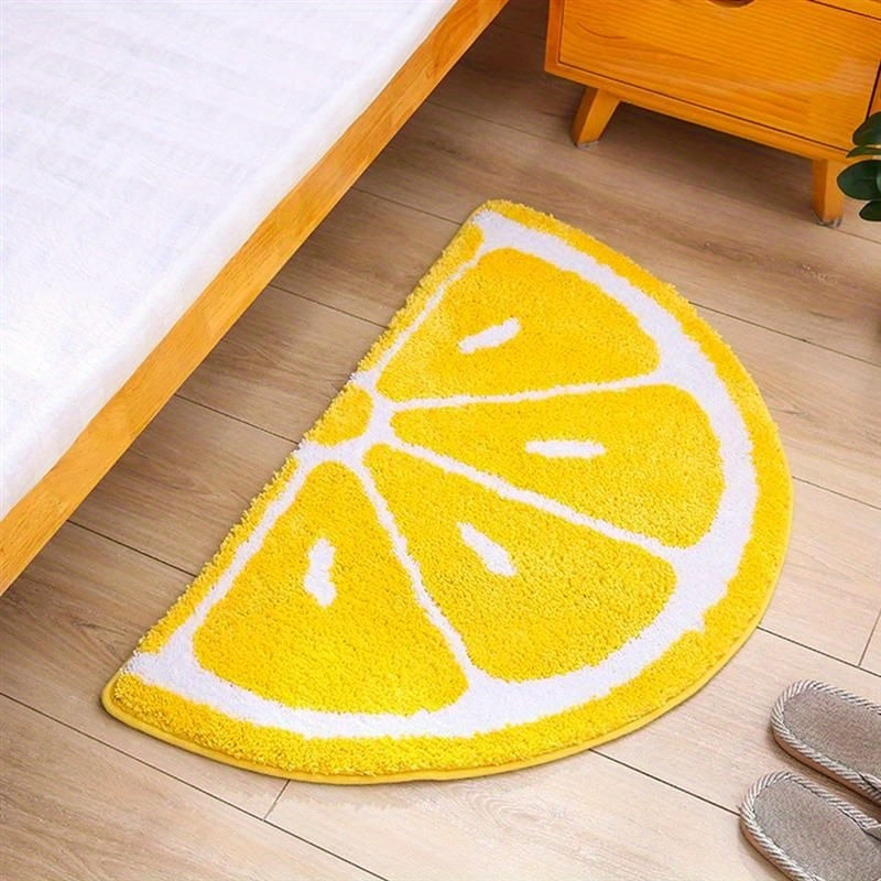 Half Round Lemon Doormat with Fruit Pattern: Adorable Rug with Water Absorption, Non-Slip Features - Perfect for Home, Bathroom, Kitchen, and Living Room Décor