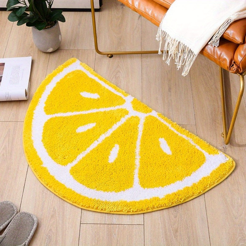 Half Round Lemon Doormat with Fruit Pattern: Adorable Rug with Water Absorption, Non-Slip Features - Perfect for Home, Bathroom, Kitchen, and Living Room Décor