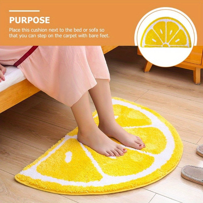 Half Round Lemon Doormat with Fruit Pattern: Adorable Rug with Water Absorption, Non-Slip Features - Perfect for Home, Bathroom, Kitchen, and Living Room Décor