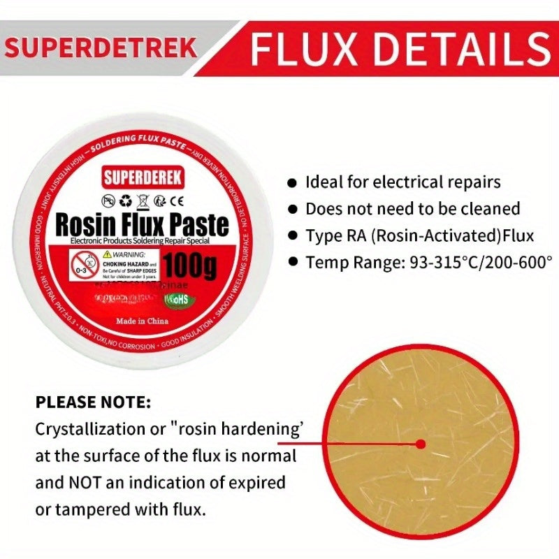 Rosin soldering flux paste, no clean welding for electronics & circuit boards, available in 35-300g sizes.