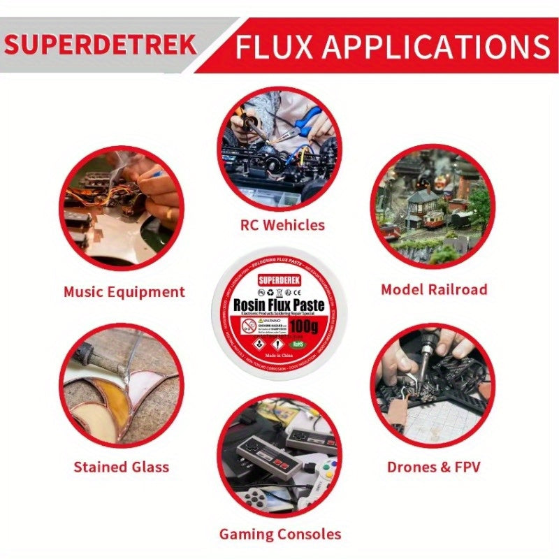 Rosin soldering flux paste, no clean welding for electronics & circuit boards, available in 35-300g sizes.