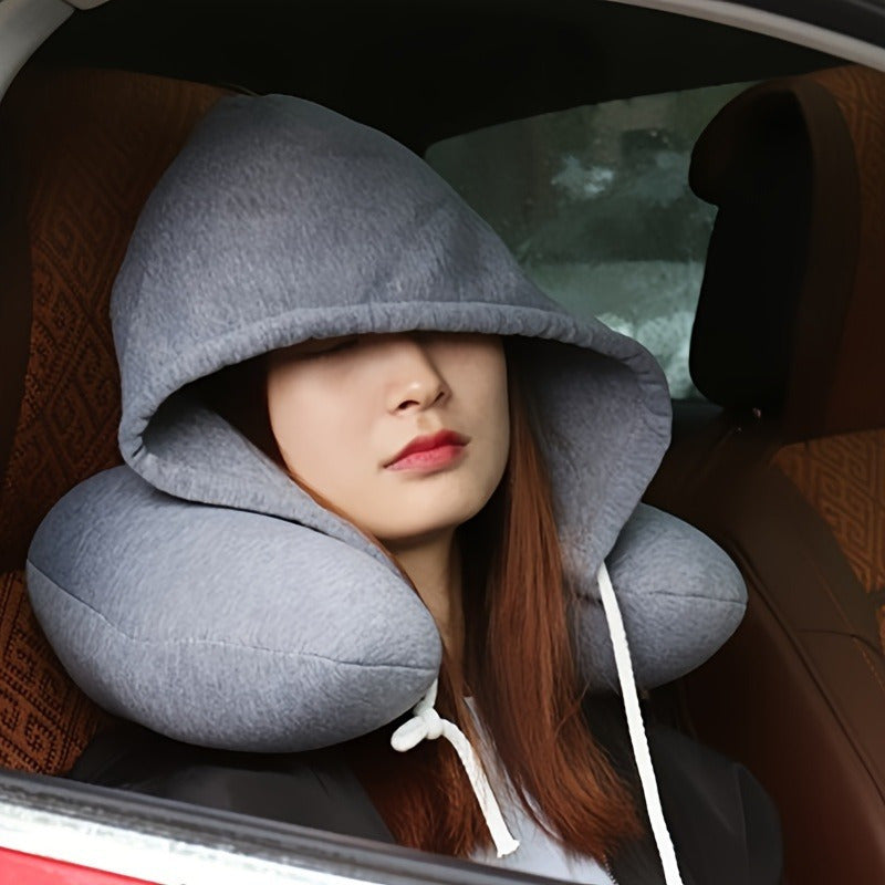 Travel in comfort with our Ergonomic U-Shaped Travel Pillow with Hoodie. This multipurpose neck support is adjustable for a cozy nap on airplanes, car trips, and bus journeys. Designed for adults 18 and older, it features a soft polyester filling and a