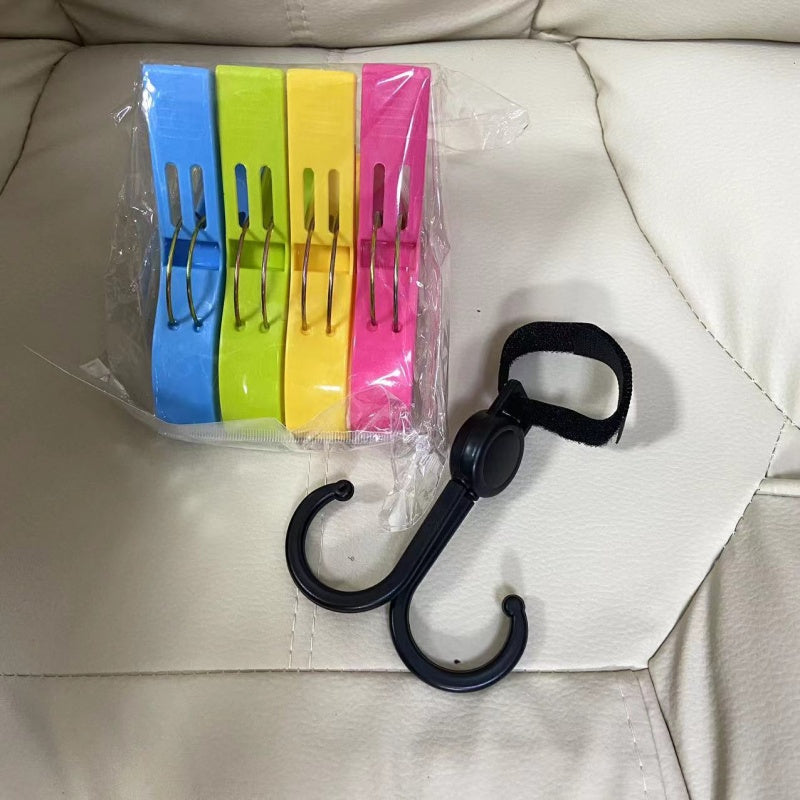 Set of 5 pieces including bag clips, clothes towel dryer clips, and hooks for socks and underwear.