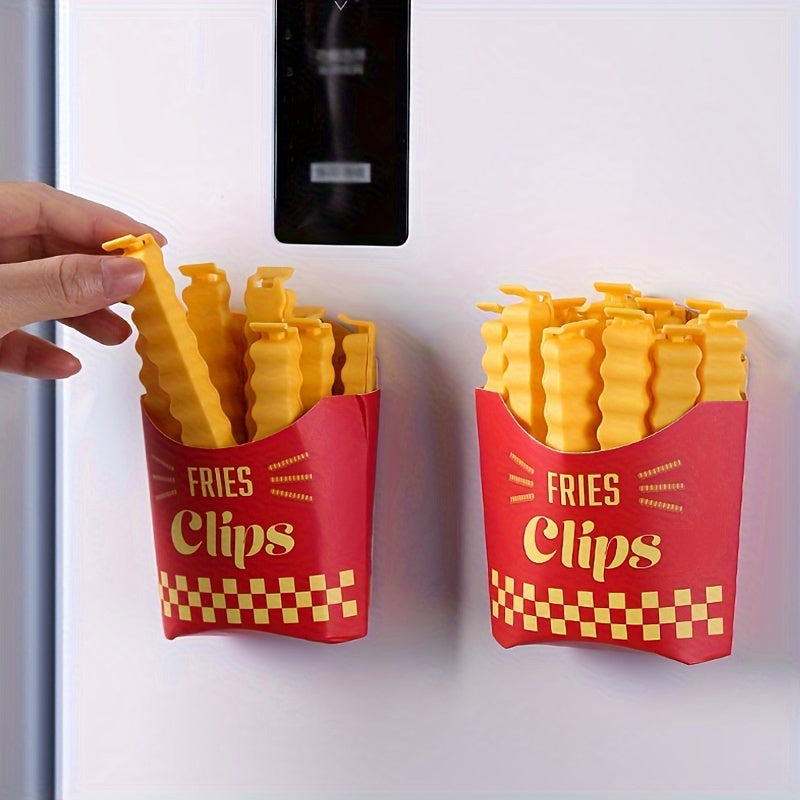 This set includes 12 sealing clips in the shape of potato chips, complete with storage boxes. Perfect for use in kitchens and restaurants, these non-food safe plastic clips are great for keeping snack bags fresh and adding a creative touch to your