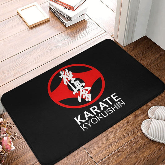 Kyokushin Karate Symbol & Kanji Text Doormat - Easily Cleaned in Machine, Rectangular Shape, Non-Slip Polyester Mat for Home Decoration, Lightweight, Machine-Crafted Rug for Indoor Entryway