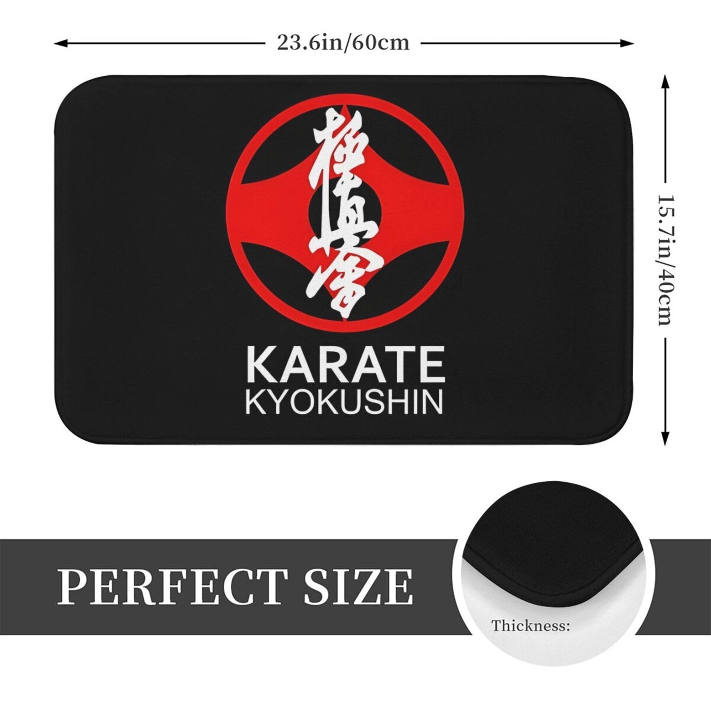 Kyokushin Karate Ramzi va Kanji Matni - Oson tozalanadigan mashinada, to'rtburchak shakli, uy bezatish uchun sirpanmaydigan polyester mat, yengil, ichki kirish joyi uchun mashinada tayyorlangan gilam