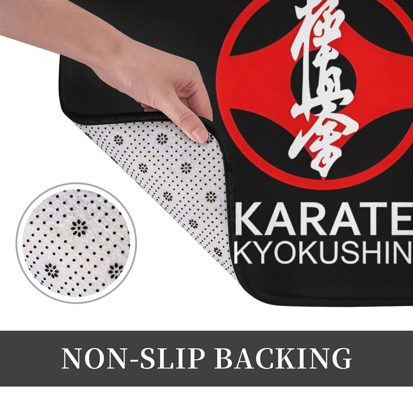 Kyokushin Karate Ramzi va Kanji Matni - Oson tozalanadigan mashinada, to'rtburchak shakli, uy bezatish uchun sirpanmaydigan polyester mat, yengil, ichki kirish joyi uchun mashinada tayyorlangan gilam