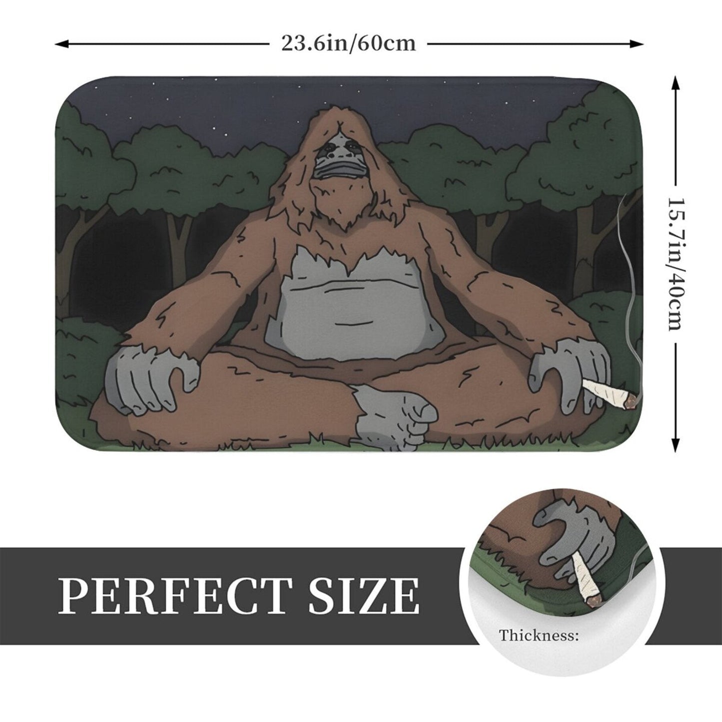 Polyester doormat featuring Sassy the Sasquatch - Easy to clean in the machine, lightweight, non-slip, and perfect for indoor use.