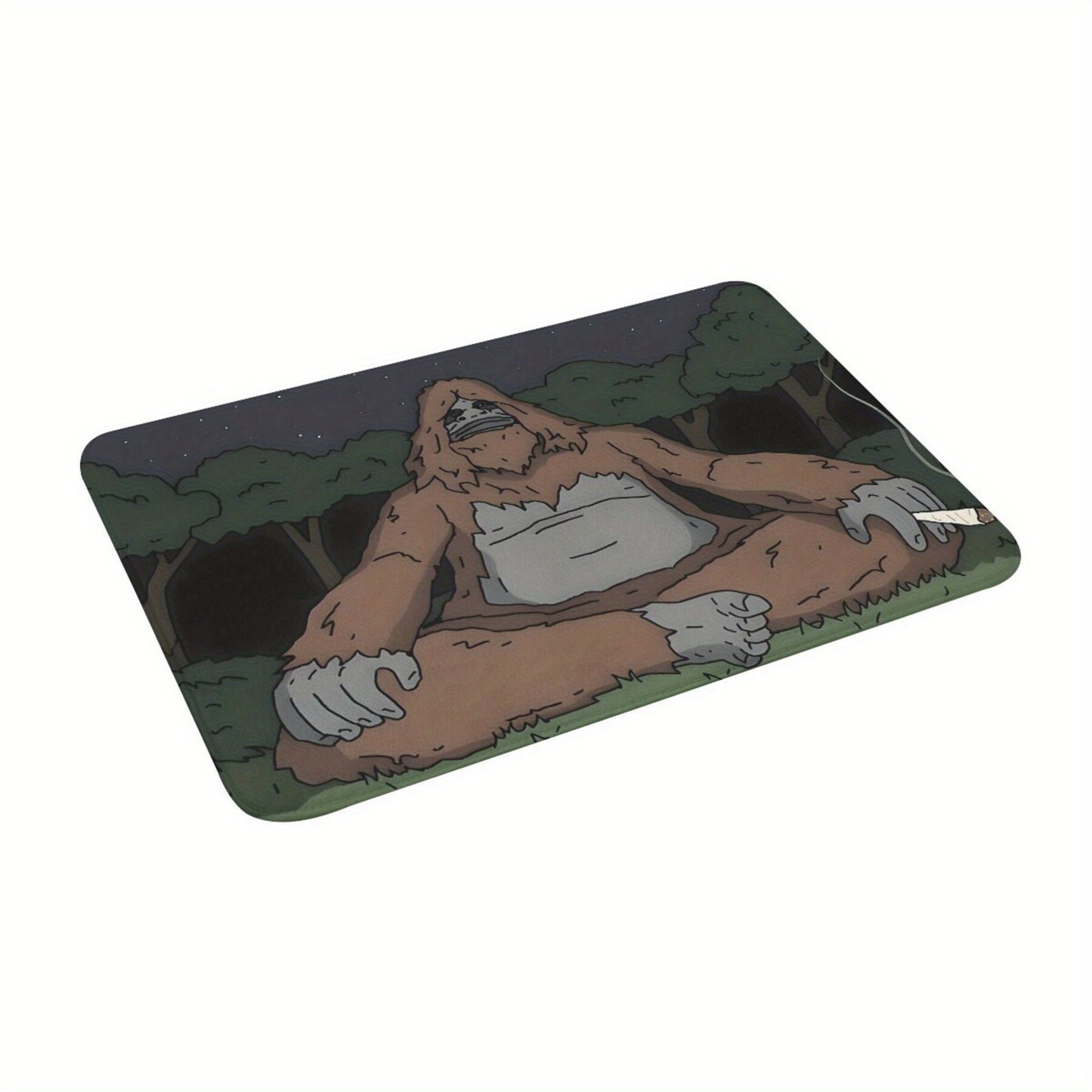 Polyester doormat featuring Sassy the Sasquatch - Easy to clean in the machine, lightweight, non-slip, and perfect for indoor use.