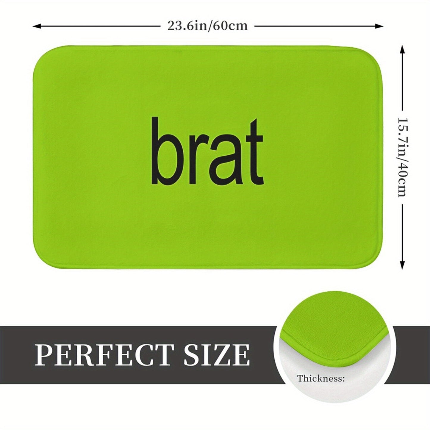 Vibrant Green Charli XCX "Brat" Non-Slip Doormat - Rectangular Kitchen, Hallway, and Entrance Mat for Home Decor - Machine Washable Polyester Flannel - 1 piece