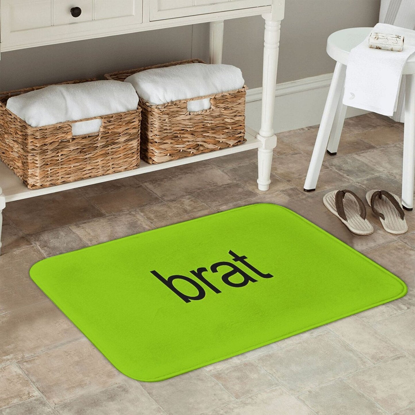 Vibrant Green Charli XCX "Brat" Non-Slip Doormat - Rectangular Kitchen, Hallway, and Entrance Mat for Home Decor - Machine Washable Polyester Flannel - 1 piece