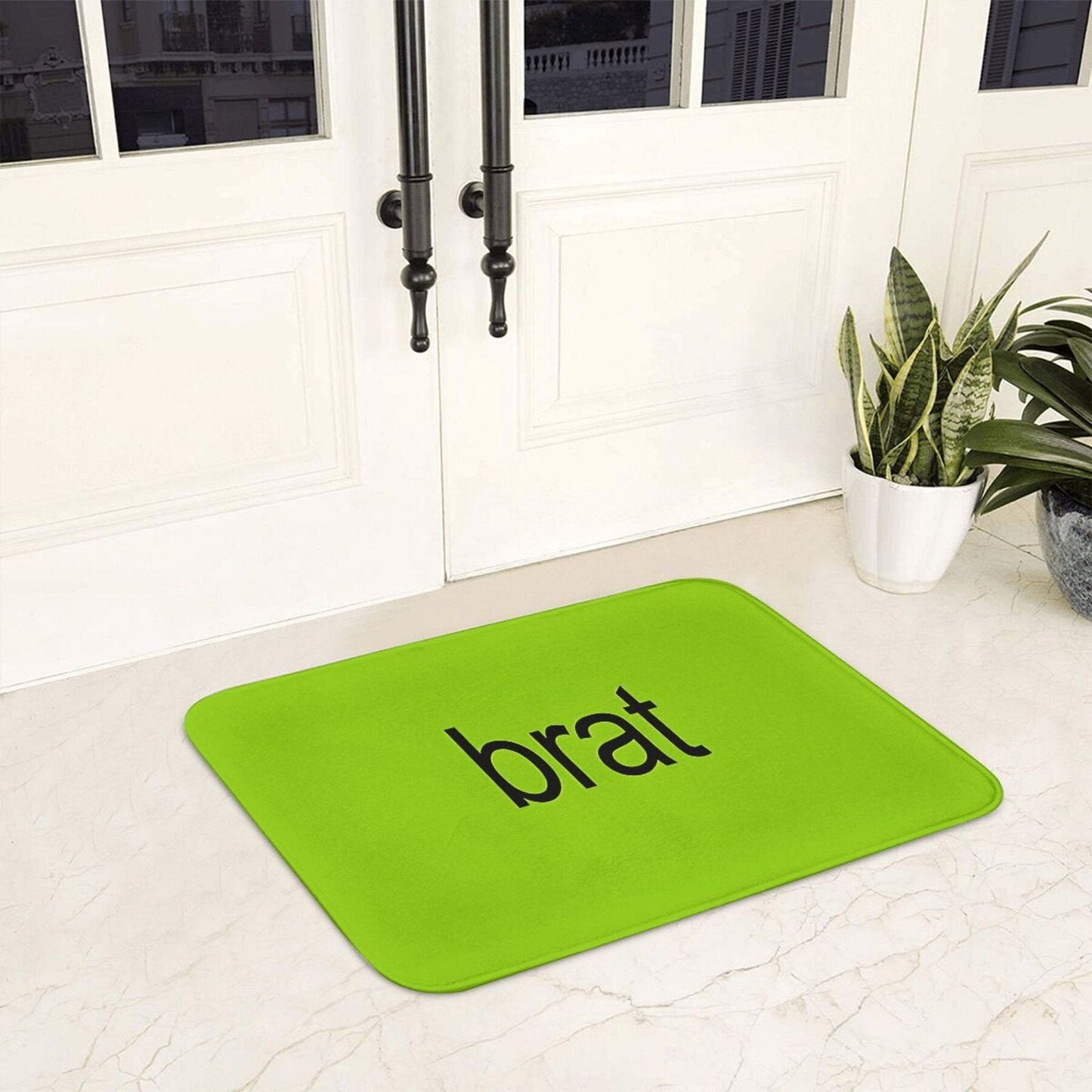 Vibrant Green Charli XCX "Brat" Non-Slip Doormat - Rectangular Kitchen, Hallway, and Entrance Mat for Home Decor - Machine Washable Polyester Flannel - 1 piece