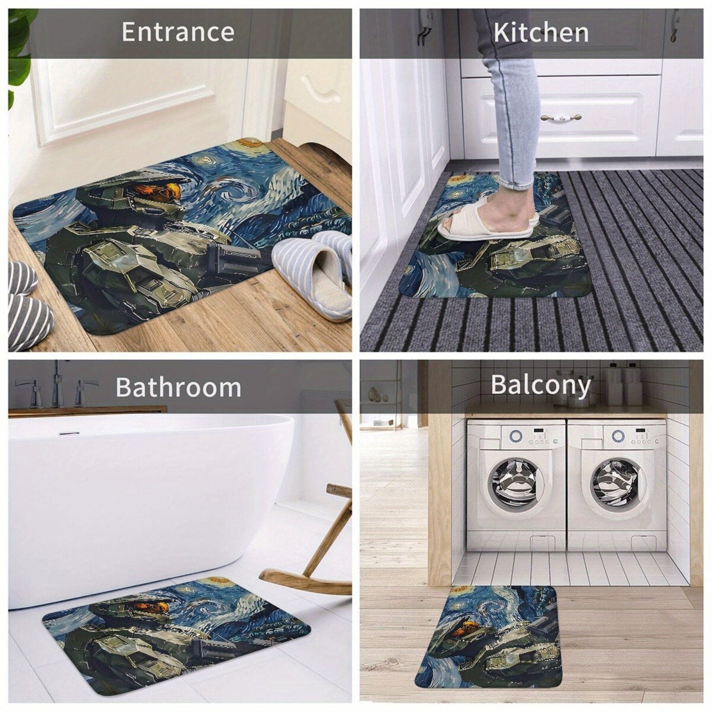 Decorate your home with the Pop Culture-inspired Master Chief Halo Anti-Slip Doormat - Lightweight, Polyester Rug Perfect for Living Room, Balcony Entrance - Easy to Clean and Machine Washable - Stylish Home Decor