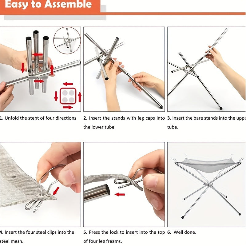 Stainless Steel Camping Fire Pit: Portable and Foldable 41.91cm Mesh Bonfire Rack with Carry Bag for Outdoor, Backyard, Beach Parties, and More