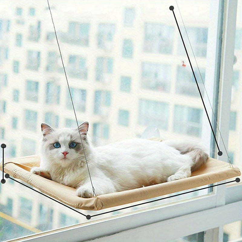 Large, sturdy cat hammock with heavy-duty suction cups, breathable mesh, and waterproof, durable frame for indoor cats.